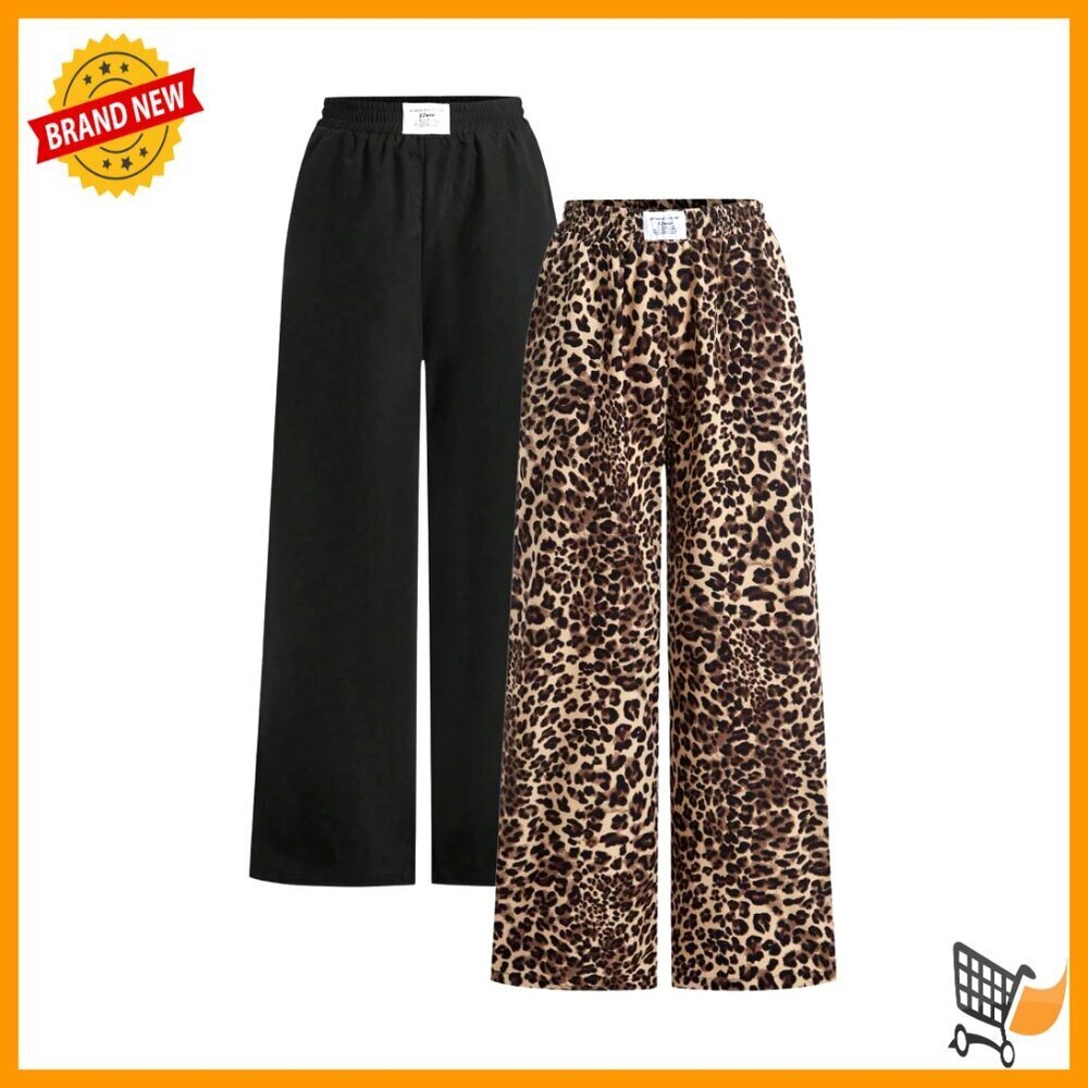 Wide Leg Sweatpants Elastic Waist Patched Y2K Baggy Pants 2-Pack